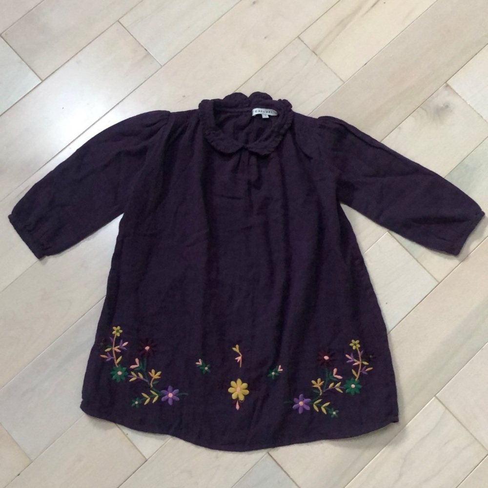 Caramel Floral Embroidered Purple cotton dress